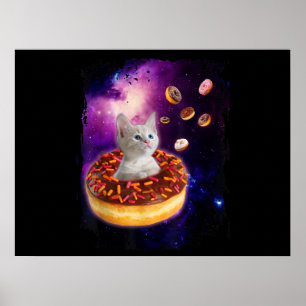 Cute Cat Inside Donut In Space Kitty Lovers Poster