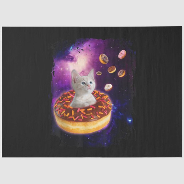 Cute Cat Inside Donut In Space Kitty Lovers Tissue Paper (Front)