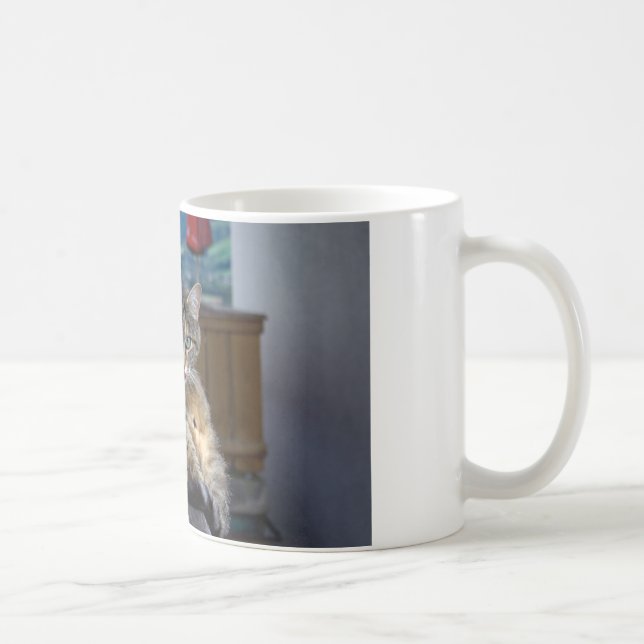 Cute Cat Interrupted While Grooming Coffee Mug (Right)