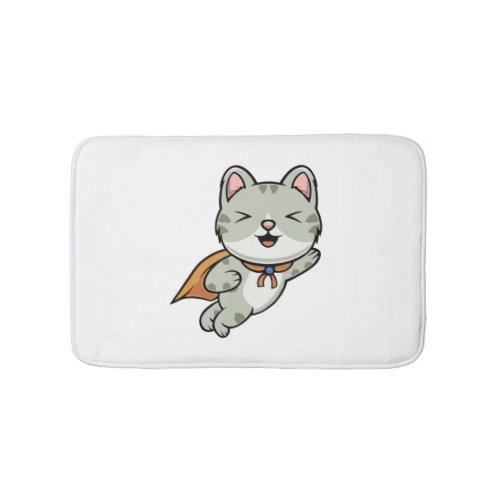 Cute cat is a hero cartoon illustration   bath mat