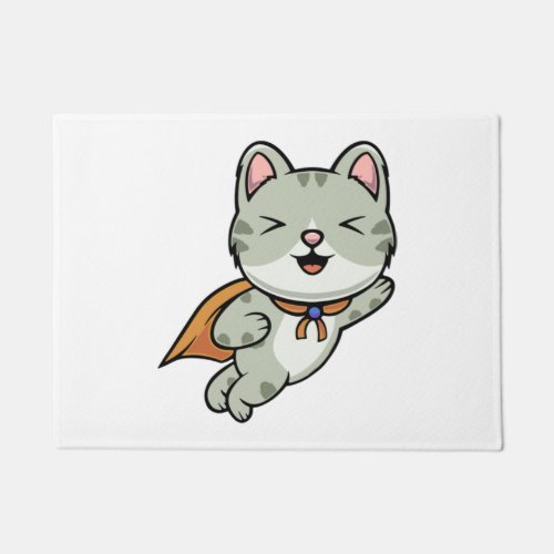 Cute cat is a hero cartoon illustration   doormat