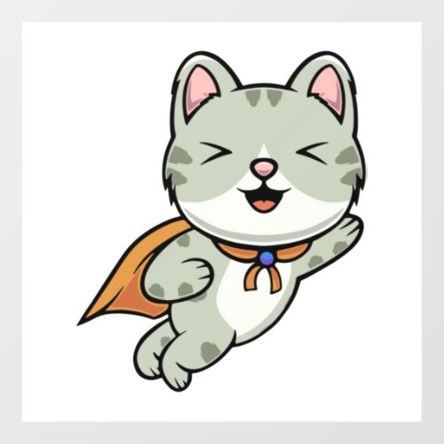 Cute cat is a hero cartoon illustration   floor decals