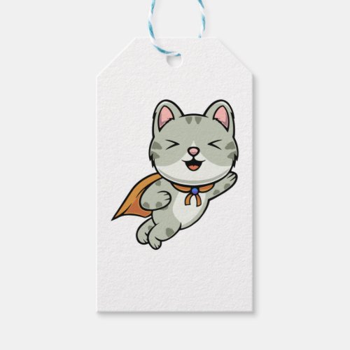 Cute cat is a hero cartoon illustration   gift tags