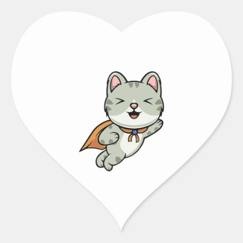 Cute cat is a hero cartoon illustration   heart sticker