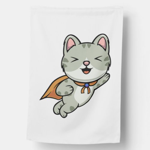 Cute cat is a hero cartoon illustration   house flag