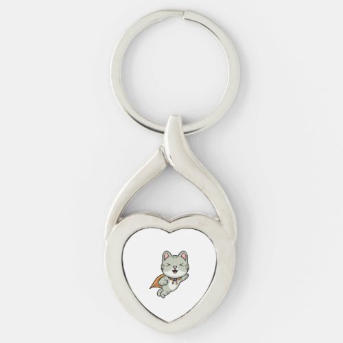 Cute cat is a hero cartoon illustration   keychain