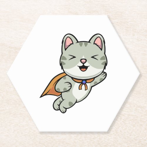 Cute cat is a hero cartoon illustration   paper coaster