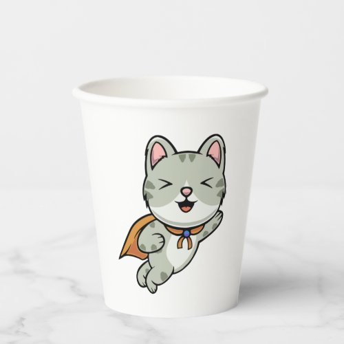 Cute cat is a hero cartoon illustration   paper cups