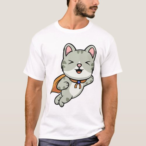 Cute cat is a hero cartoon illustration   T_Shirt