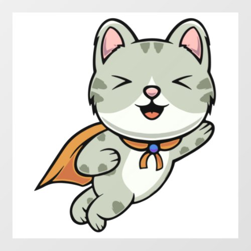 Cute cat is a hero cartoon illustration   wall decal 