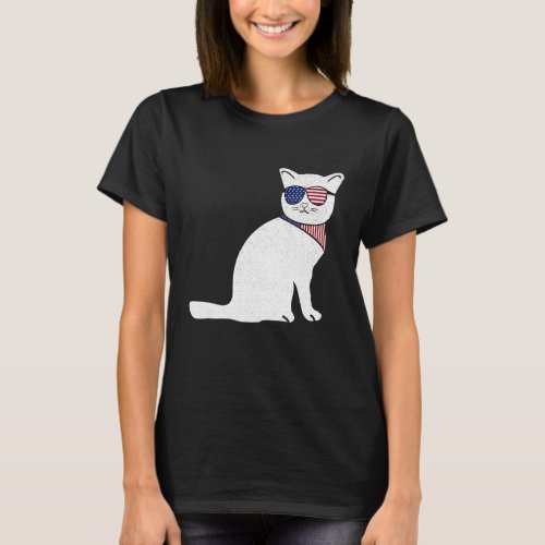 Cute Cat   July 4th America Flag Patriotic Usa T_Shirt