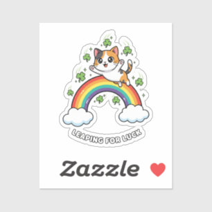 Cute Cat Jumping Over Rainbow Kawaii St Patrick Sticker