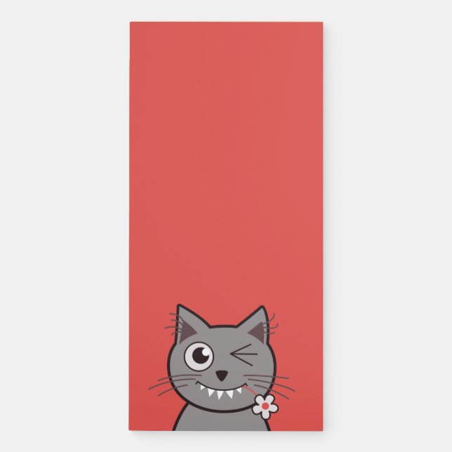 Cute Cat Kawaii Kitty Kids Red Magnetic Notepad (Front)