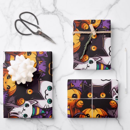 Cute Cat Kawaii Style Halloween Cat Lover Theme Wrapping Paper Sheets