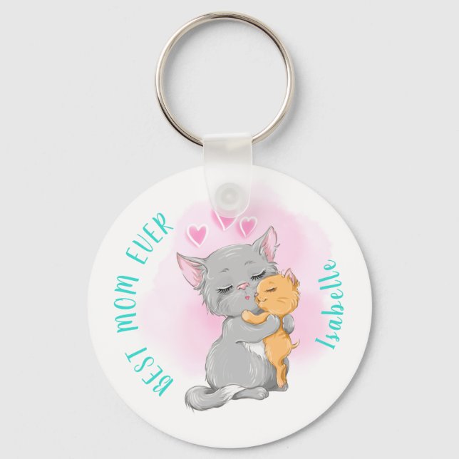 Cute cat keychain, Happy mother day, Best mom ever Keychain (Front)
