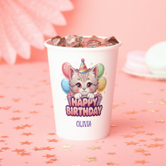 Cute Cat kids birthday Paper Cups