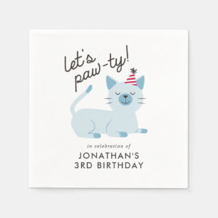 Cute Cat Kids Birthday Party Blue Napkins