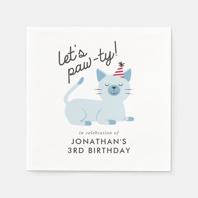 Cute Cat Kids Birthday Party Blue Napkins (Front)
