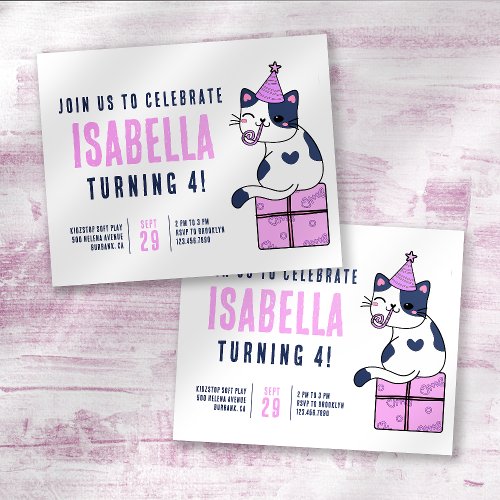 Cute Cat Kids Birthday Party Invitation