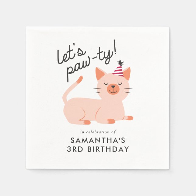 Cute Cat Kids Birthday Party Orange Kitten Napkins (Front)