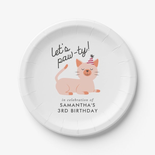 Cute Cat Kids Birthday Party Orange Kitty Paper Plates (Front)
