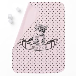 Cute cat kitten | all-over paw print | custom name receiving blanket