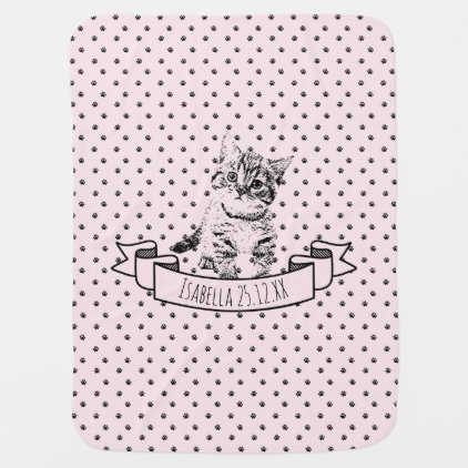 Cute cat kitten | all-over paw print on pink receiving blanket