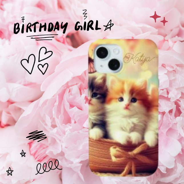   Cute Cat Kitten and  Basket, Your  Name  Case-Mate iPhone Case (Creator Uploaded)