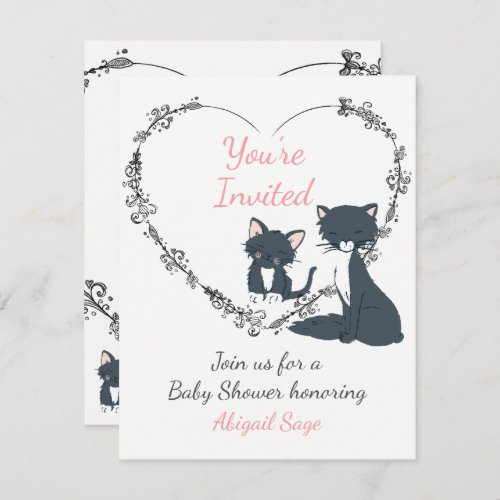 Cute Cat Kitten and Flower Heart Baby Shower  Invitation