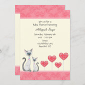 Cute Cat, Kitten and Hearts Baby Shower Invitation (Front/Back)