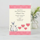 Cute Cat, Kitten and Hearts Baby Shower Invitation (Standing Front)