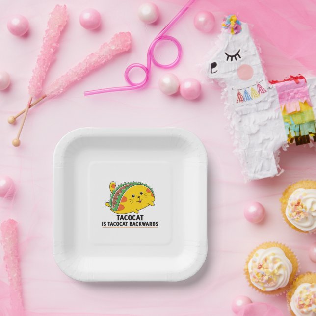 Cute cat kitten backward tacocat Tacos mexican foo Paper Plates (Party)