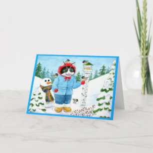 Cute Cat Kitten Bird Feeder greeting card