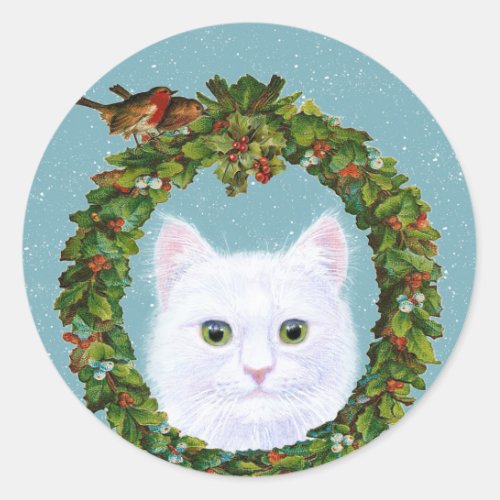 Cute Cat Kitten Birds Wreath stickers