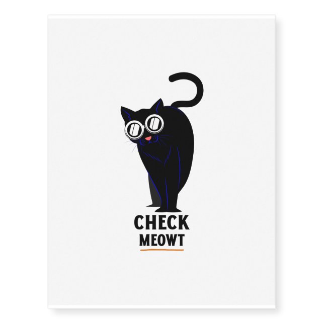 Cute cat kitten check meowt temporary tattoos (Front)