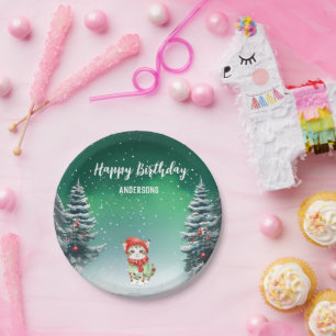 Cute Cat Kitten Christmas tree birthday girl party Paper Plates