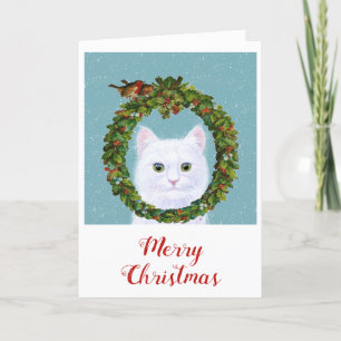 Cute Cat Kitten Christmas Wreath Holiday card