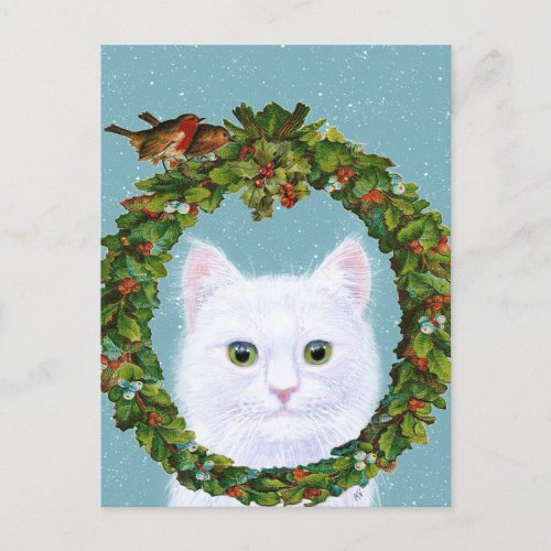 Cute Cat Kitten Christmas Wreath Holiday post card