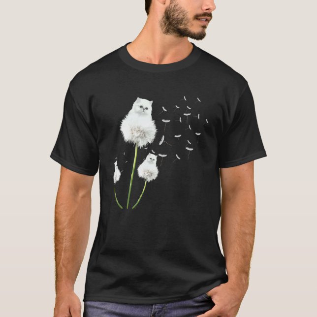 Cute Cat Kitten Dandelion Flower Flying Dog Owners T-Shirt (Front)