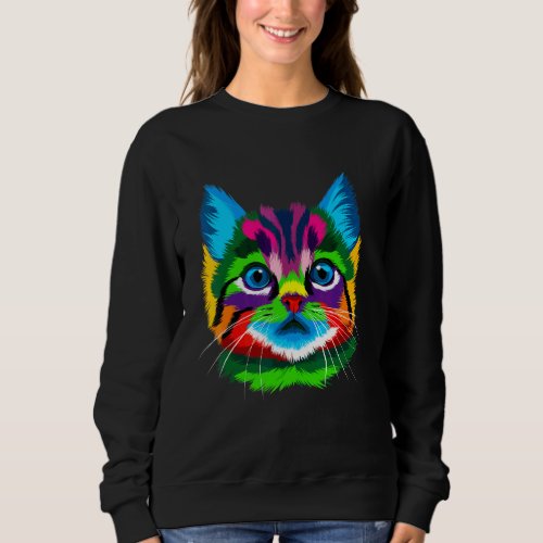 Cute Cat Kitten Face Colorful Geometric Pop Style Sweatshirt