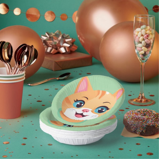 Cute cat kitten Face pet animals Birthday Party  Paper Bowls (Multi)
