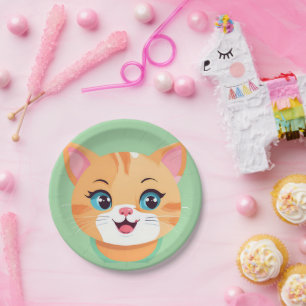 Cute cat kitten Face pet animals Birthday Party Paper Plates