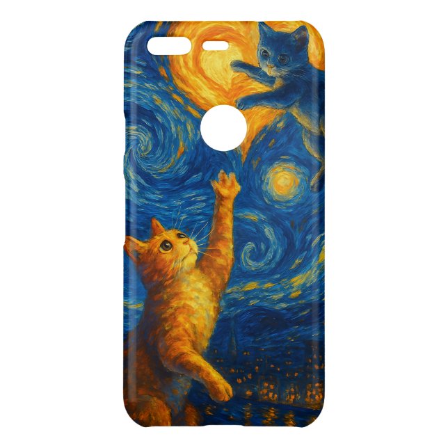 Cute Cat Kitten Heart Moon Starry Night Phone Case (Back)
