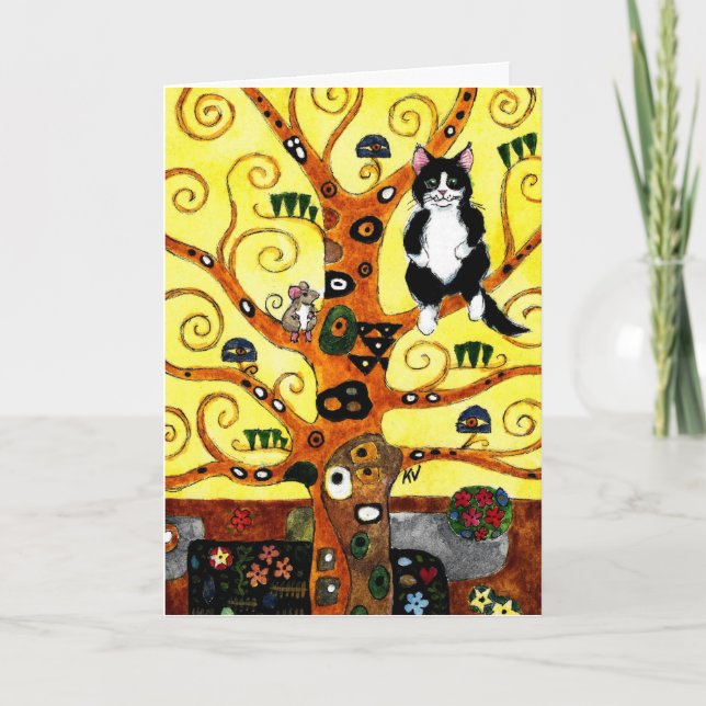 Cute Cat Kitten mouse Klimt Tree of Life card (Front)