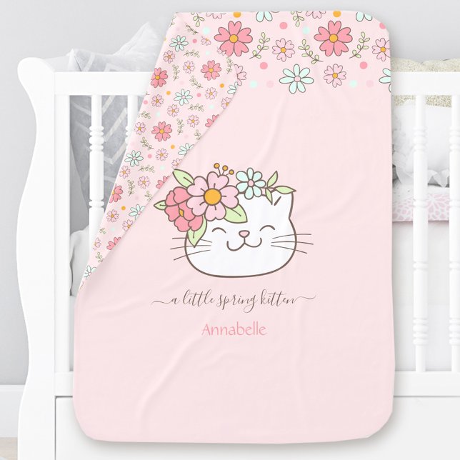 Cute Cat Kitten Name Girl Pink Spring Floral Baby Blanket (Cute Cat Kitten Name Girl Pink Spring Floral Baby Blanket)
