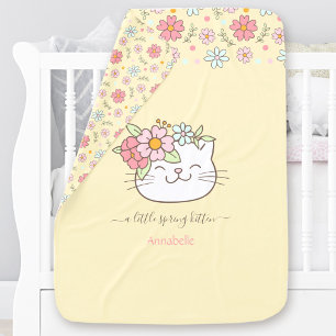Cute Cat Kitten Name Girl Yellow Spring Floral Baby Blanket