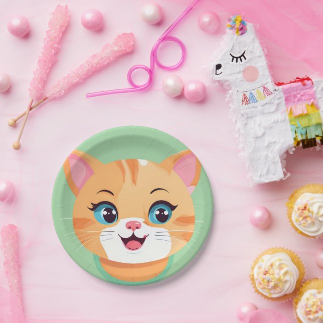 Cute cat Kitten pet animals Birthday Party kids Paper Plates (Party)