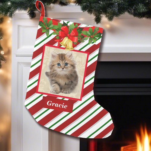 Cute Cat Kitten Photo Christmas Stocking Name