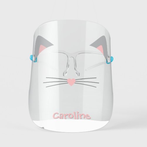 Cute Cat Kitten Pink and Gray Girly School Kids Face Shield