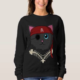 Cute Cat Kitten Pirate Fish Bones  Halloween Kids Sweatshirt